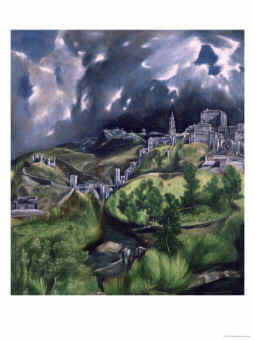 El Greco, Greek-Spanish Mannerist Painter: View of Toledo, circa 1597-99