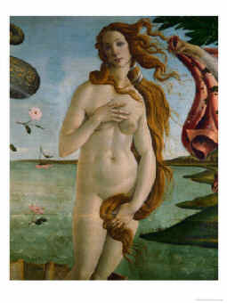 Sandro Botticelli, Early Renaissance Painter: Birth of Venus (Detail of Venus), 1486, Tempera on Canvas