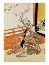 Suzuki Harunobu, Japanese Ukiyo-e Woodblock Printmaker: Two Women Seated by a Verandah