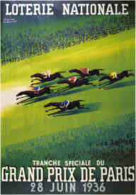 Paul Colin, French Art-Deco Vintage Poster Designer: Loterie Nationale, Grand Prix de Paris, 1936